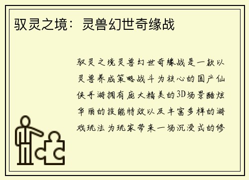 驭灵之境：灵兽幻世奇缘战