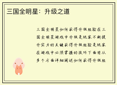 三国全明星：升级之道