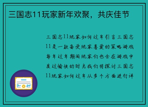 三国志11玩家新年欢聚，共庆佳节