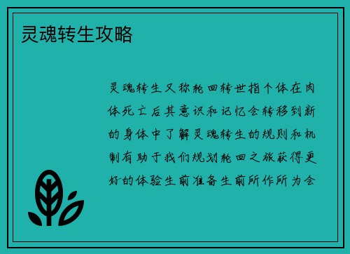 灵魂转生攻略
